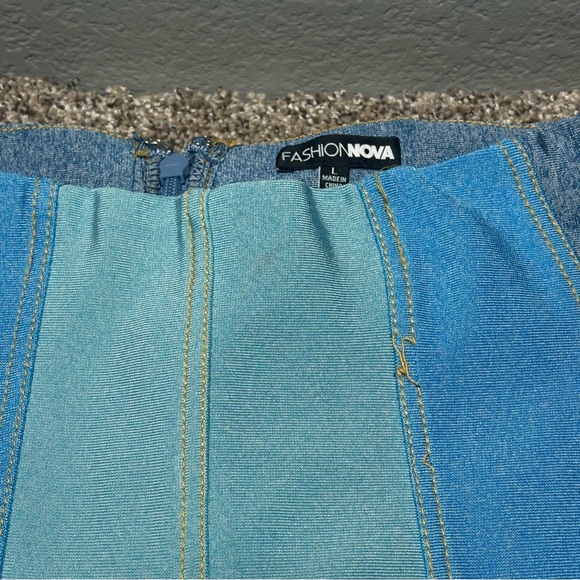 Fashion Nova Women’s Large Blue and Teal Striped High Rise Pants - Picture 4 of 14